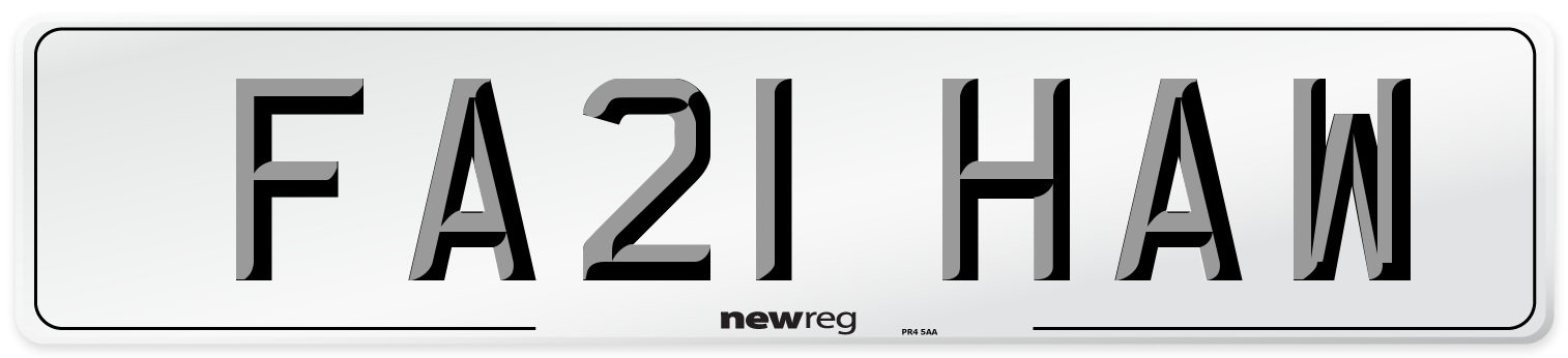 FA21 HAW Number Plate from New Reg